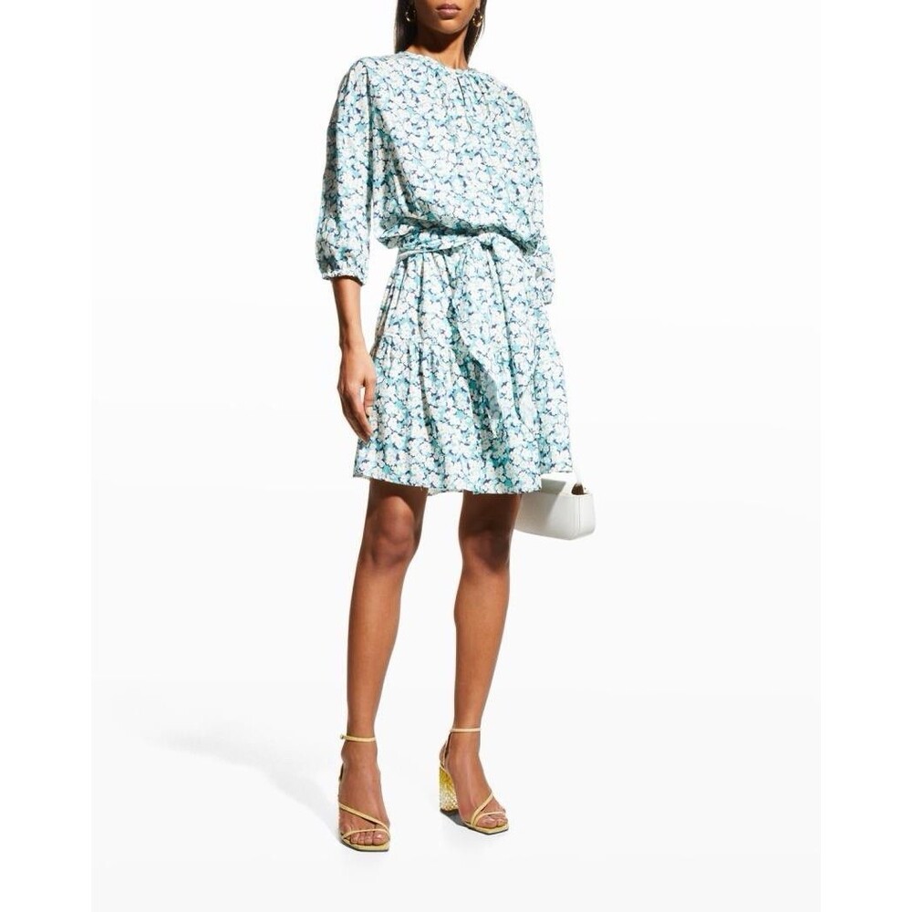 Finley Coco Doris Daisy Tie-Waist Dress Turquoise White Women’s L Floral